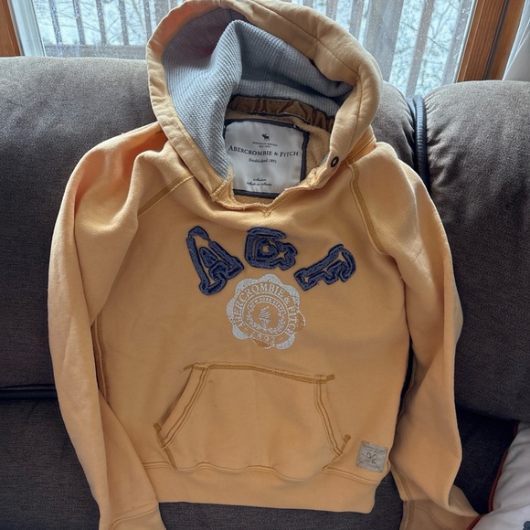 Abercrombie & Fitch Tops - Abercrombie & Fitch Heavy Thermal Hoodie Yellow Distress Destroyed Size Med Y2K